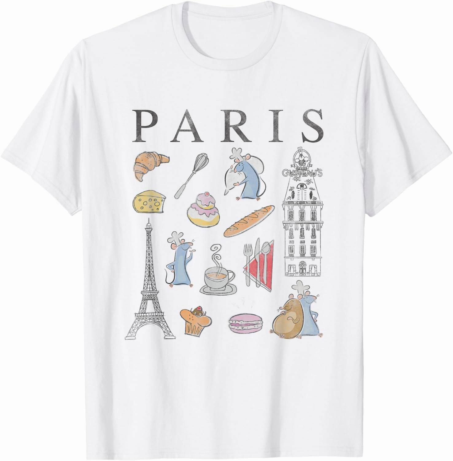 Disney Pixar Ratatouille Paris Food & Places Collage Retro T-Shirt