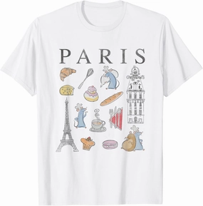 Disney Pixar Ratatouille Paris Food & Places Collage Retro T-Shirt