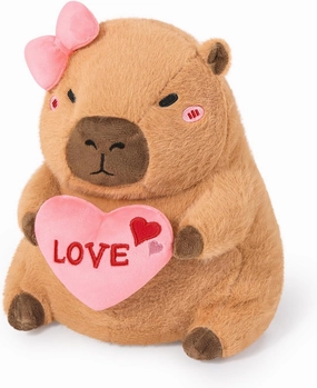 Ditucu Original Love Capybara Plush with Holding Heart 11 inch Cute Bow Stuffed Animal Soft Plushies Toys Romantic Sweet Gifts for Kids Girlfriend Brown