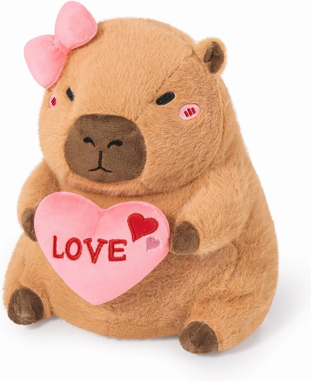 Ditucu Original Love Capybara Plush with Holding Heart 11 inch Cute Bow Stuffed Animal Soft Plushies Toys Romantic Sweet Gifts for Kids Girlfriend Brown