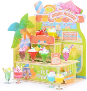 DIY Mini Drink Shop Toy, Making 24 Miniature Juice Drinks Cream Material Kit, NOT Edible, Collectible, Kitchen Pretend Play Food Toys Set, Make Your Foods, Gift for Kids Age 8 