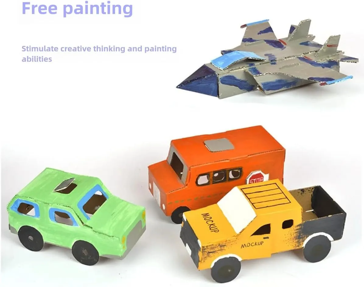 DIY Paper Box Toys, DIY Handmade Paper Box Models, Children's Creative Paper Boxes, Ability Cultivation. Comes with a 12-Color Paint Set. (Train)