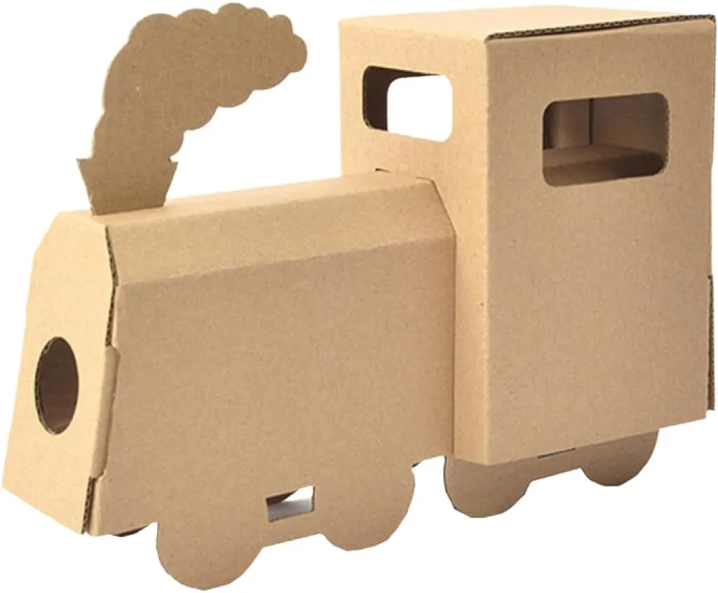 DIY Paper Box Toys, DIY Handmade Paper Box Models, Children's Creative Paper Boxes, Ability Cultivation. Comes with a 12-Color Paint Set. (Train)