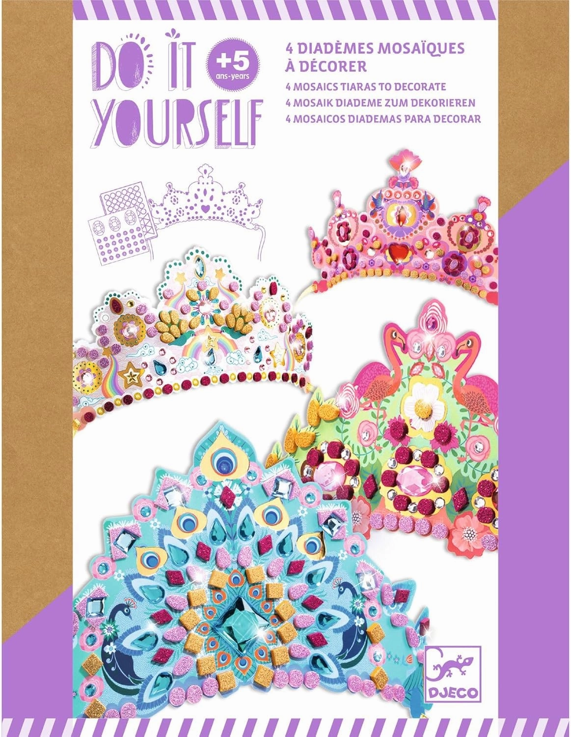 DJECO DIY Like A Princess Crown Craft Kit - Create Your Own Mosaic Tiara - Arts & Crafts for Kids - Fun & Creative for Family & Friends, Perfect for Gift for Children 5  Years Girls & Boys