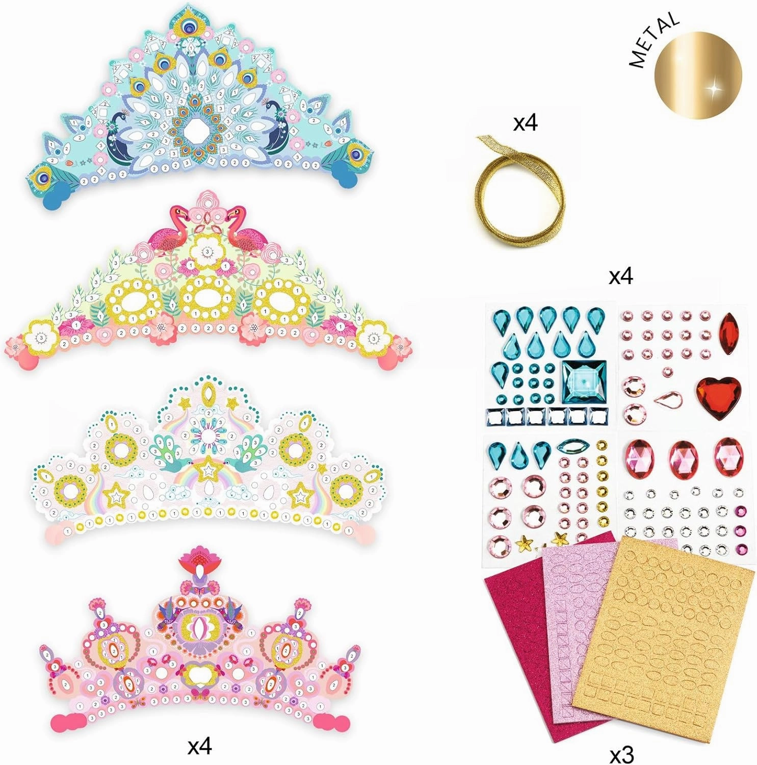 DJECO DIY Like A Princess Crown Craft Kit - Create Your Own Mosaic Tiara - Arts & Crafts for Kids - Fun & Creative for Family & Friends, Perfect for Gift for Children 5  Years Girls & Boys