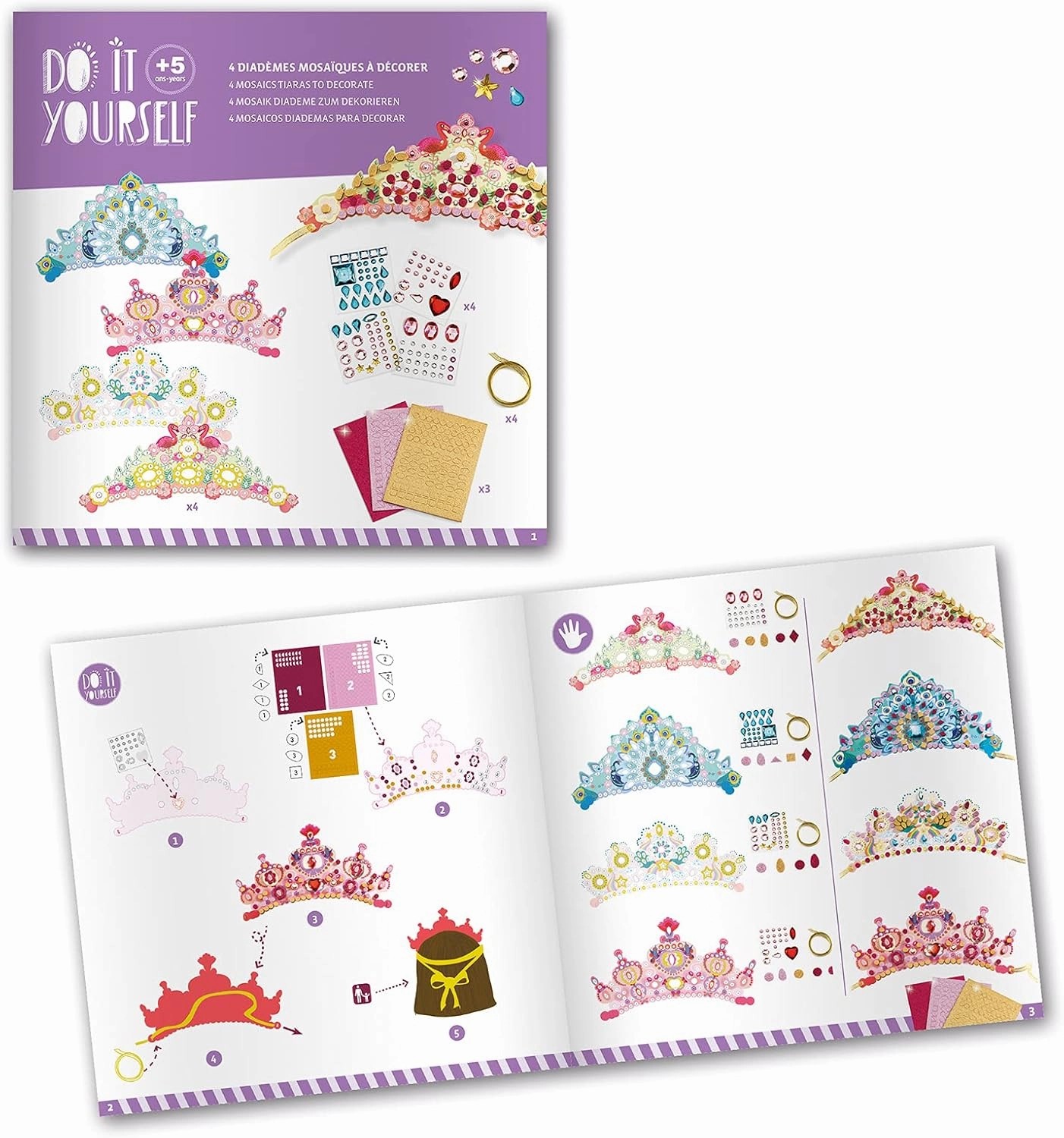 DJECO DIY Like A Princess Crown Craft Kit - Create Your Own Mosaic Tiara - Arts & Crafts for Kids - Fun & Creative for Family & Friends, Perfect for Gift for Children 5  Years Girls & Boys