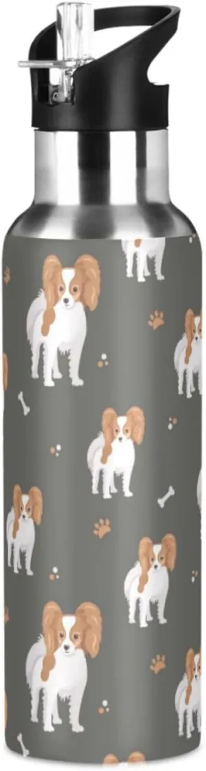 Dog Cartoon Pet Water Bottle with Straw Lid Double Wall Cute Puppies Thermos Bottle Vacuum Insulated Flask Stainless Steel Water Bottle for Gym Outdoor 35 OZ