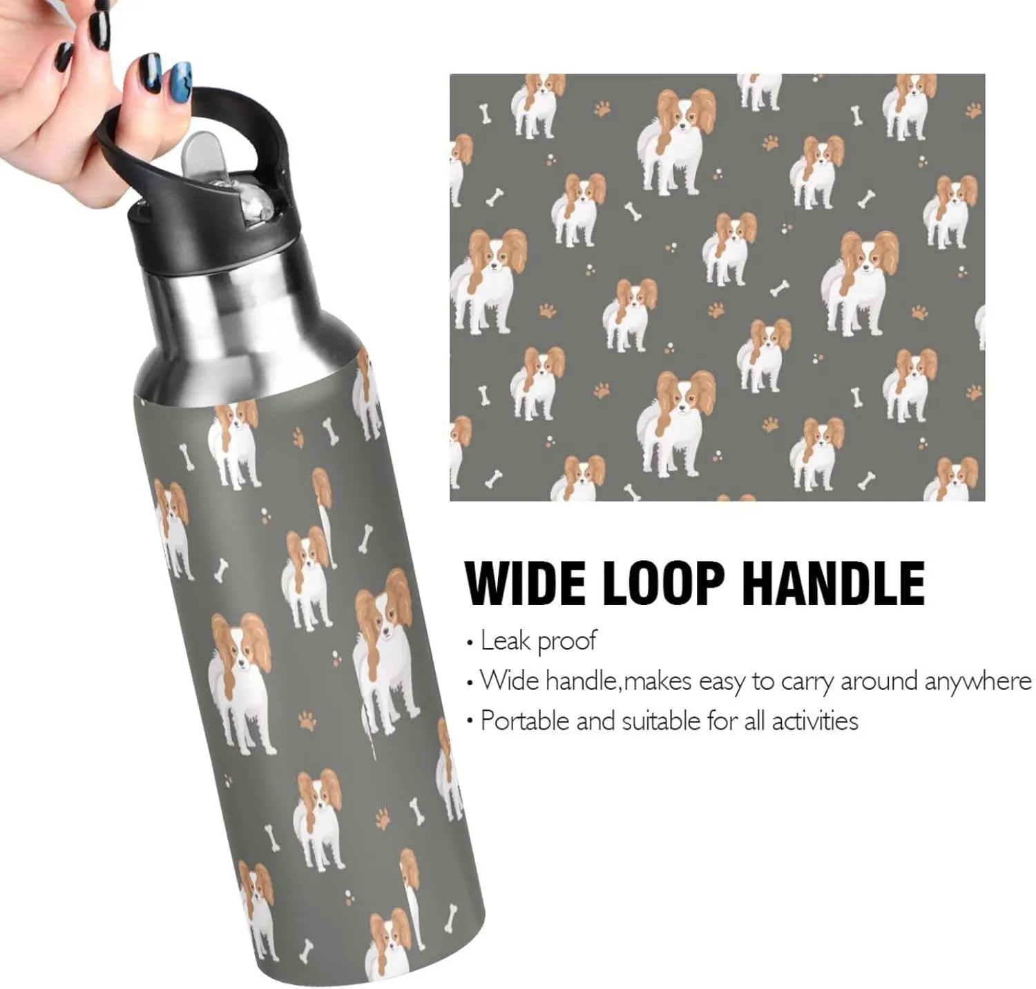 Dog Cartoon Pet Water Bottle with Straw Lid Double Wall Cute Puppies Thermos Bottle Vacuum Insulated Flask Stainless Steel Water Bottle for Gym Outdoor 35 OZ