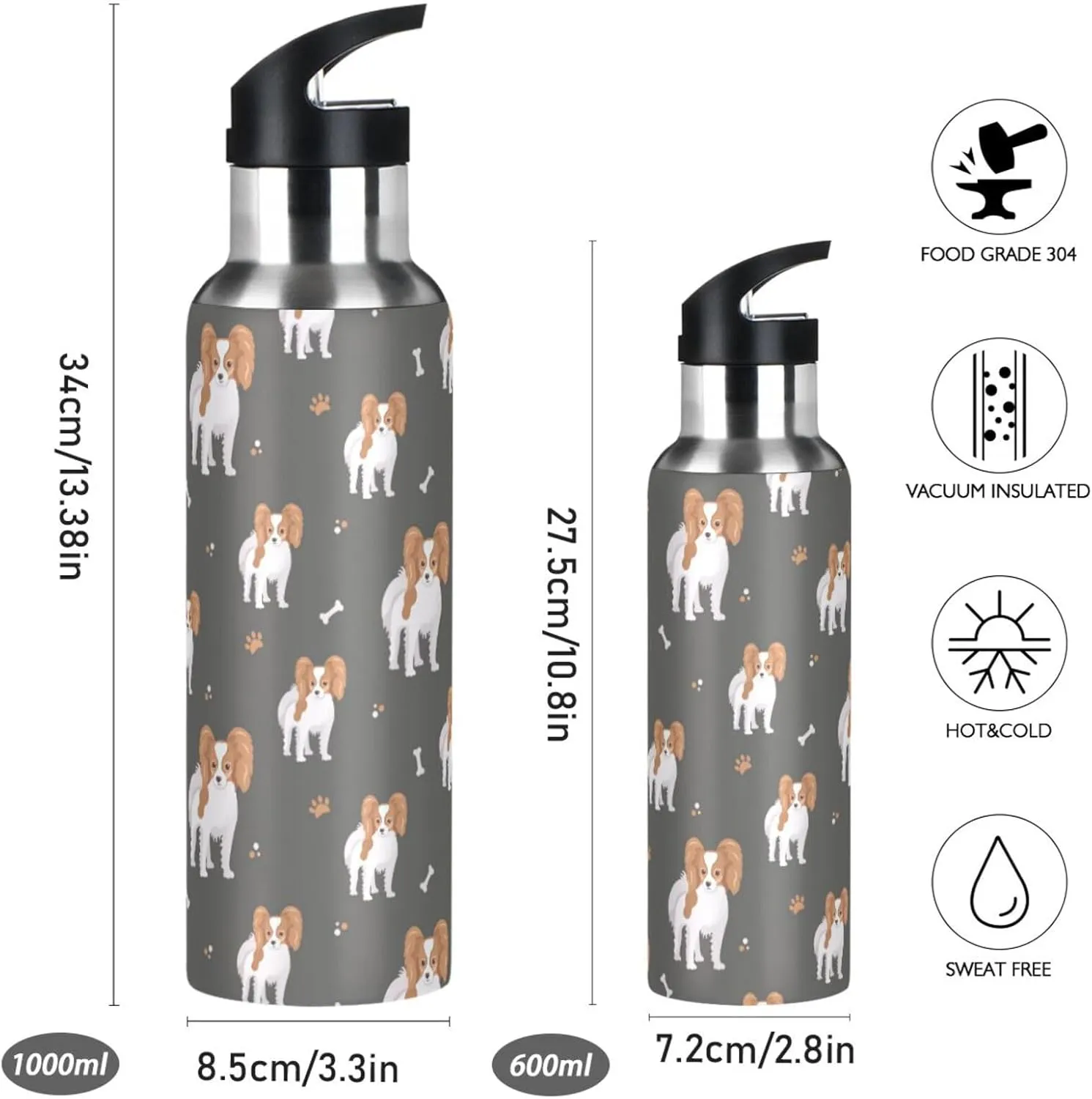 Dog Cartoon Pet Water Bottle with Straw Lid Double Wall Cute Puppies Thermos Bottle Vacuum Insulated Flask Stainless Steel Water Bottle for Gym Outdoor 35 OZ