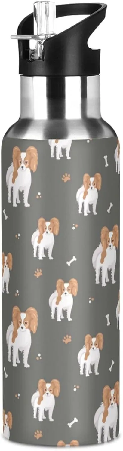 Dog Cartoon Pet Water Bottle with Straw Lid Double Wall Cute Puppies Thermos Bottle Vacuum Insulated Flask Stainless Steel Water Bottle for Gym Outdoor 35 OZ