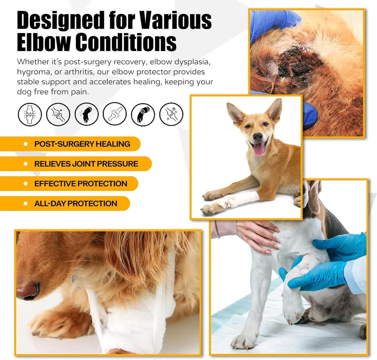 Dog Elbow Brace Pet Recovery Suit Taper Collar Alternative for Dogs Elbow Dysplasia Canine Elbow Wrap for Shoulder Dislocation, Pressure Sores, Elbow Injury and Arthritis