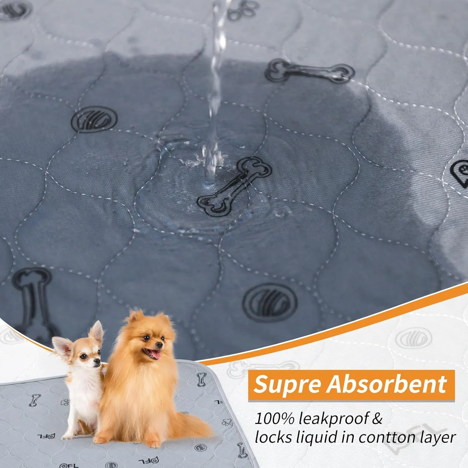 Dog Pee Pad Washable 65x48 Large, Fast Absorption Reusable Puppy Pads, Waterproof Pet Training Pads,Non-Slip Bone Print Whelping Pad for Dog Playpen, Incontinence, Housebreaking