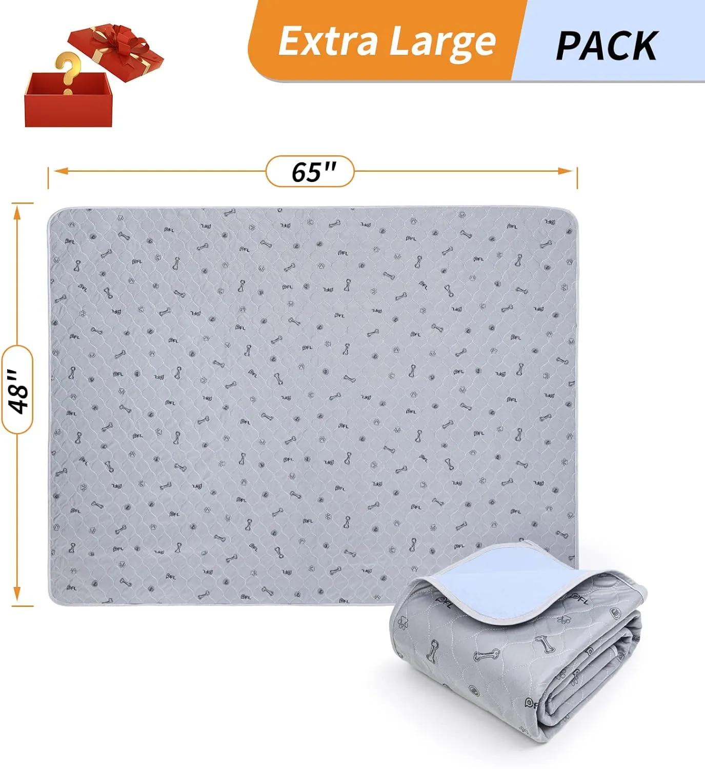 Dog Pee Pad Washable 65x48 Large, Fast Absorption Reusable Puppy Pads, Waterproof Pet Training Pads,Non-Slip Bone Print Whelping Pad for Dog Playpen, Incontinence, Housebreaking