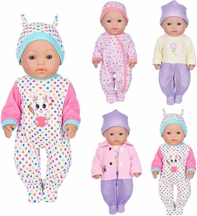 Doll Clothes 3 Set Baby Doll Clothes Fit for 16 to 17 Inch Baby Dolls 15 inch Dolls(Total 7 Pcs)