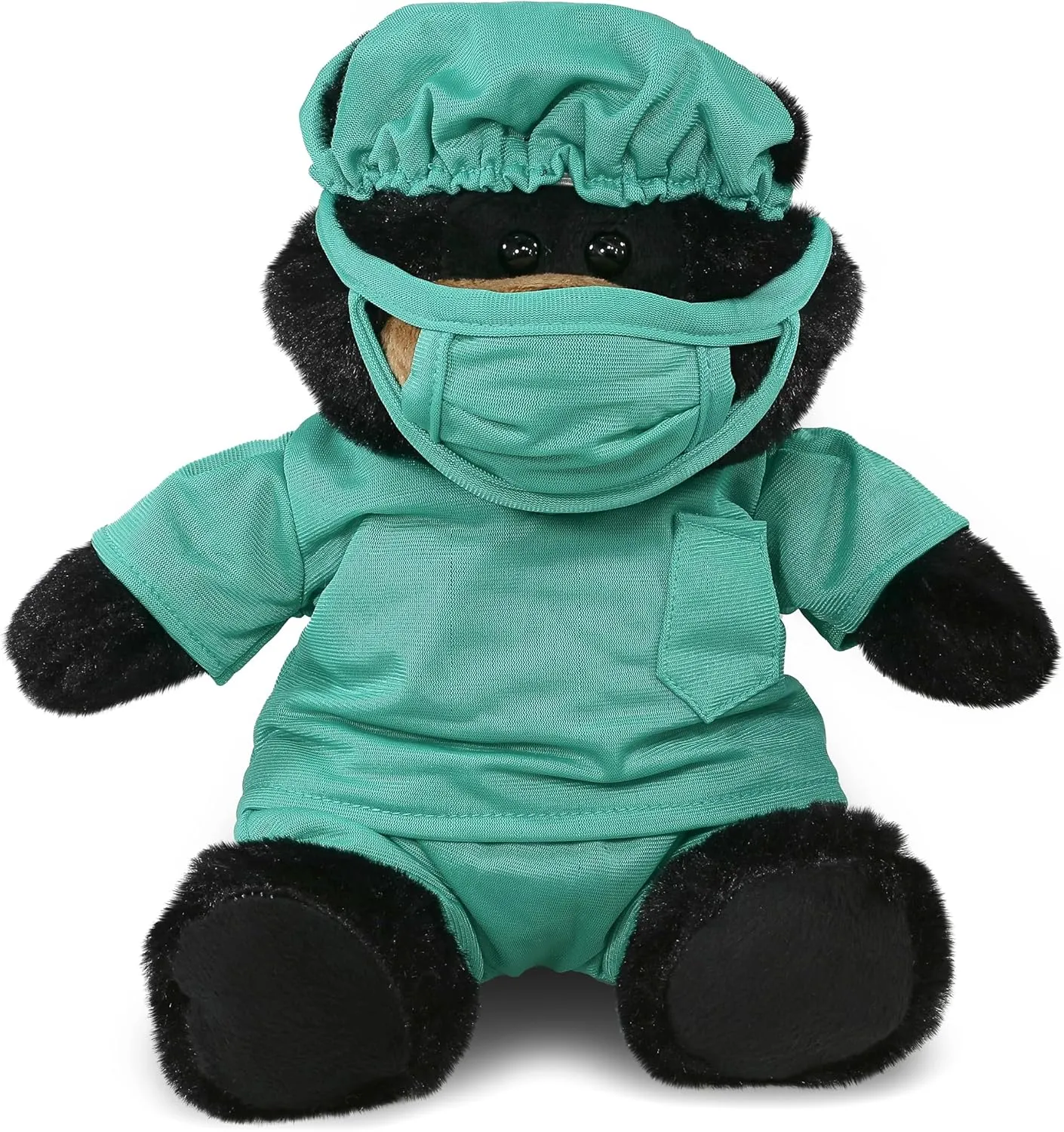 DolliBu Black Bear Doctor Plush Toy - Super Soft Black Bear Doctor Stuffed Animal Dress Up with Cute Scrub Uniform and Cap Outfit - Fluffy Doctor Toy Plush Gift with Personalization - 9 Inches