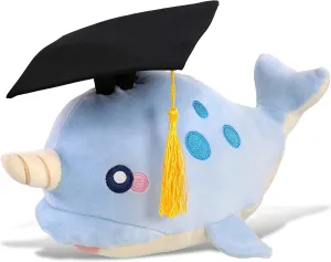 DolliBu Blue Narwhal Graduation Plush Toy - Baby Soft Plush Graduation Stuffed Animal Dress Up with Graduation Cap with Tassel Outfit - Gift with Personalization - 11.75 Inch