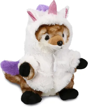 DolliBu Brown Fox Unicorn Plush Stuffed Animal Toy - Super Soft Foxcorn Dress Up with Removable Plush Unicorn Outfit, Cute Fantasy Wildlife Gift with Name Personalization - 9.5 Inches