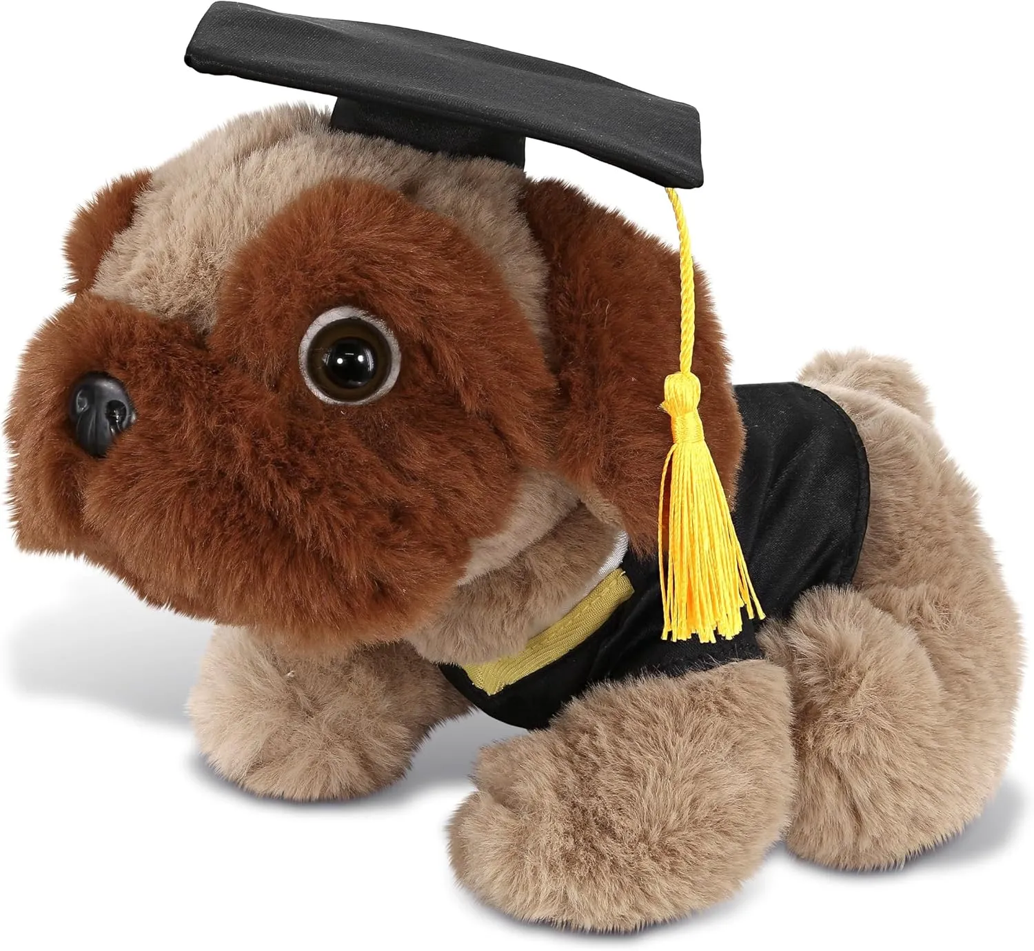 DolliBu Brown Pug Dog Graduation Plush Toy - Soft Huggable Graduation Stuffed Animal Dress Up with Gown and Cap with Tassel Outfit - Gift with Personalization - 8 Inches