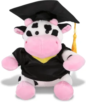 DolliBu Cow Graduation Plush Toy - Soft Huggable Graduation Stuffed Animal Dress Up with Gown and Cap with Tassel Outfit - Cute Graduation Gift with Personalization - 6 Inches