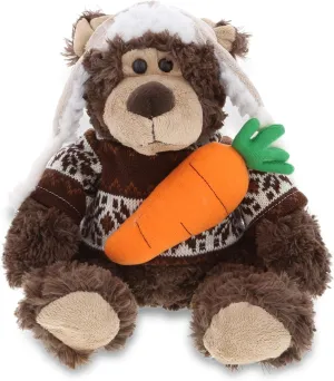 DolliBu Happy Easter Super Soft Plush Grizzly Bear with Clothes & Carrot - Stuffed Animals with Carrot Plush, Perfect Easter Holiday Surprise Gift - 9"