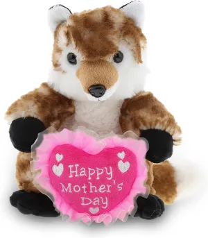 DolliBu Happy Mother's Day Super Soft Plush Fox Figure - Cute Stuffed Animal with Pink Heart Message for Best Mommy, Grandma, Wife, Daughter - 9.5" Inches