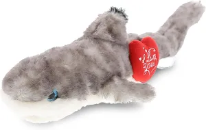 DolliBu I Love You Valentine Plush Blacktip Reef Shark - Cute Stuffed Animal with Red Heart and Name Personalization Gift for Valentines Day, Birthday, Anniversary, Romantic Date - 16.5 Inches