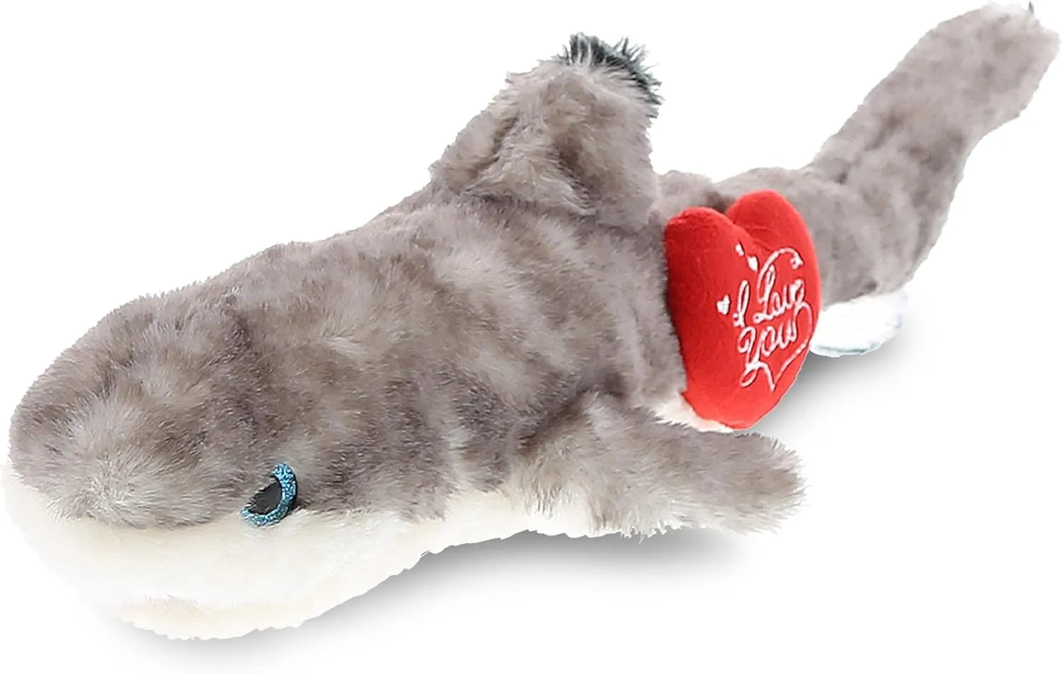 DolliBu I Love You Valentine Plush Blacktip Reef Shark - Cute Stuffed Animal with Red Heart and Name Personalization Gift for Valentines Day, Birthday, Anniversary, Romantic Date - 16.5 Inches