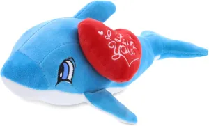 DolliBu I Love You Valentine Plush Blue Dolphin - Cute Stuffed Animal with Red Heart and Name Personalization Gift for Valentines Day, Birthday, Anniversary - 11.75 Inches