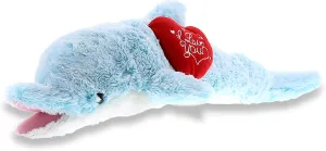 DolliBu I Love You Valentine Plush Blue Dolphin - Cute Stuffed Animal with Red Heart and Name Personalization Gift for Valentines Day, Birthday, Anniversary, Romantic Date - 18 Inches