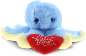 DolliBu I Love You Valentine Plush Blue Octopus - Cute Stuffed Animal with Red Heart and Name Personalization Gift for Valentines Day, Birthday, Anniversary, Romantic Date - 9.5 Inches