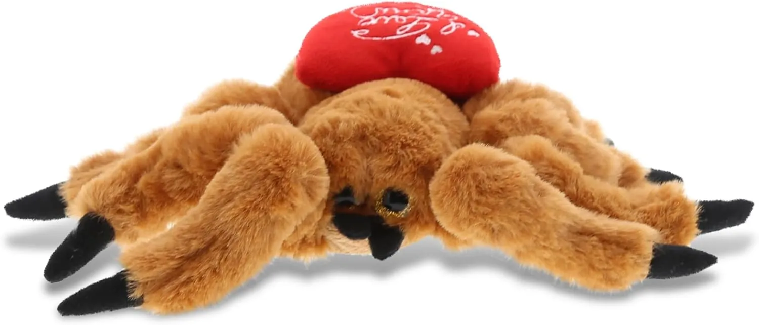 DolliBu I Love You Valentine Plush Brown Spider - Cute Stuffed Animal with Red Heart and Name Personalization Gift for Valentines Day, Birthday, Anniversary, Romantic Date - 11 Inches