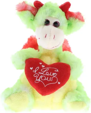 DolliBu I Love You Valentine Plush Green Dragon - Cute Stuffed Animal with Red Heart and Name Personalization Gift for Valentines Day, Birthday, Anniversary, Romantic Date - 8 Inches