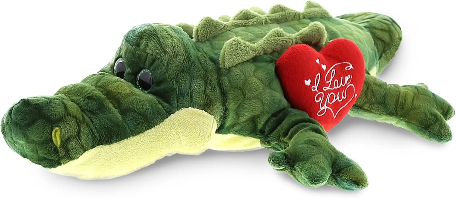 DolliBu I Love You Valentine Plush Green Gator - Cute Stuffed Animal with Red Heart and Name Personalization Gift for Valentines Day, Birthday, Anniversary, Romantic Date - 18 Inches