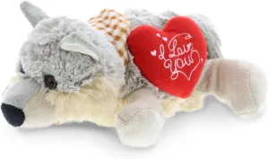 DolliBu I Love You Valentine Plush Lying Grey Wolf - Cute Stuffed Animal with Red Heart and Name Personalization Gift for Valentines Day, Birthday, Anniversary, Romantic Date - 9 Inches