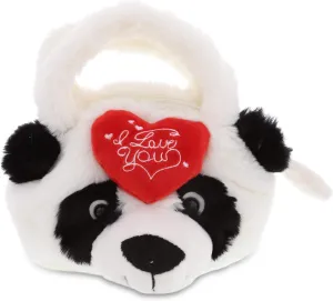 DolliBu I Love You Valentine Plush Panda Bear Handbag - Cute Stuffed Animal with Red Heart And Name Personalization Gift For Valentines Day, Birthday, Anniversary, Romantic Date - 7 Inches