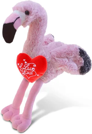 DolliBu I Love You Valentine Plush Pink Flamingo - Cute Stuffed Animal with Red Heart and Name Personalization Gift for Valentines Day, Birthday, Anniversary, Romantic Date - 7 Inches