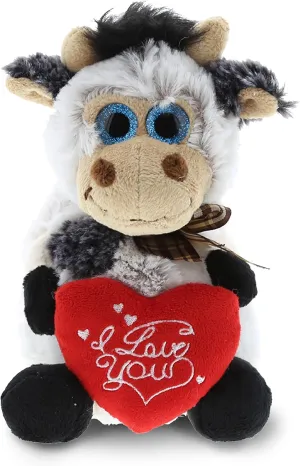 DolliBu I Love You Valentine Plush Sitting Cow - Cute Stuffed Animal with Red Heart and Name Personalization Gift for Valentines Day, Birthday, Anniversary, Romantic Date - 7 Inches