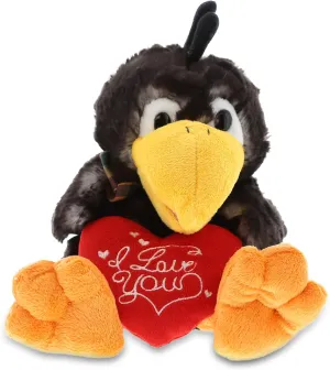 DolliBu I Love You Valentine Plush Sitting Crow - Cute Stuffed Animal with Red Heart and Name Personalization Gift for Valentines Day, Birthday, Anniversary, Romantic Date - 9.5 Inches