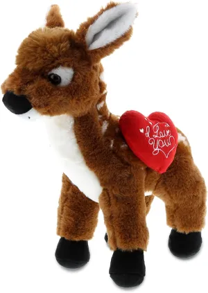 DolliBu I Love You Valentine Plush Standing Deer Large - Cute Stuffed Animal with Red Heart and Name Personalization Gift for Valentines Day, Birthday, Anniversary - 10 Inches