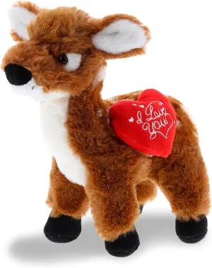 DolliBu I Love You Valentine Plush Standing Deer Small - Cute Stuffed Animal with Red Heart and Name Personalization Gift for Valentines Day, Birthday, Anniversary - 10 Inches