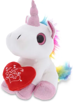 DolliBu I Love You Valentine Plush White Unicorn - Cute Stuffed Animal with Red Heart and Name Personalization Gift for Valentine's Day, Birthday, Anniversary, Romantic Date - 7 Inches