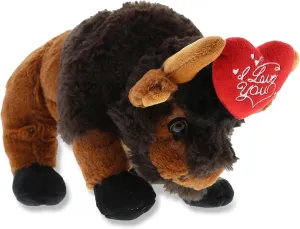 DolliBu I Love You Valentine Plush Wild Buffalo - Cute Stuffed Animal with Red Heart and Name Personalization Gift for Valentines Day, Birthday, Anniversary, Romantic Date - 9.5 Inches