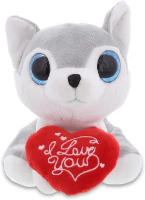 DolliBu I Love You Valentine Plush Wolf - Cute Stuffed Animal with Red Heart and Name Personalization Gift for Valentines Day, Birthday, Anniversary, Romantic Date - 6 Inches