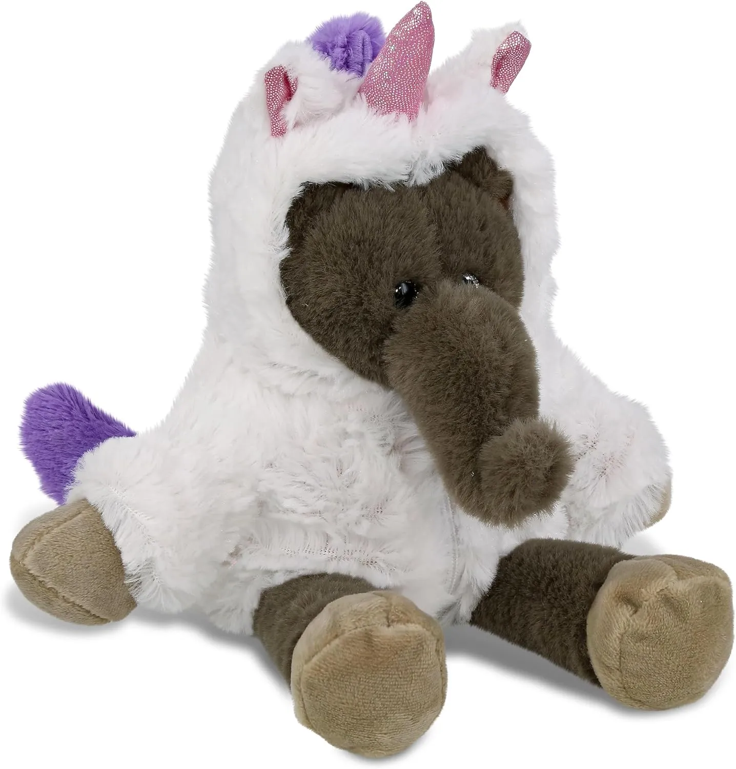DolliBu Long Leg Elephant Unicorn Plush Stuffed Animal Toy - Super Soft Elephant Unicorn Dress Up with Removable Plush Unicorn Outfit, Cute Fantasy Wildlife Gift with White Unicorn Dress - 10.5 Inch