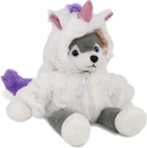 DolliBu Long Leg Husky Unicorn Plush Stuffed Animal Toy - Super Soft Husky Unicorn Dress Up with Removable Plush Unicorn Outfit, Cute Husky Fantasy Wildlife Gift with White Unicorn Dress - 10.5 Inches