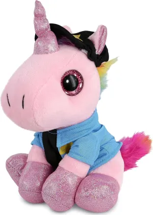 DolliBu Pink Unicorn Sparkle Eyes Police Officer Plush Toy - Soft Unicorn Cop Stuffed Animal Dress Up with Cute Cop Uniform and Cap Outfit - Gift with Personalization - 8 Inches