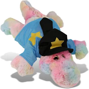 DolliBu Rainbow Alligator Police Officer Plush Toy – Super Soft Rainbow Alligator Cop Stuffed Animal Dress Up Cop Uniform and Cap Outfit, Fluffy Policeman Toy Plush Gift for Kids – 12 Inches