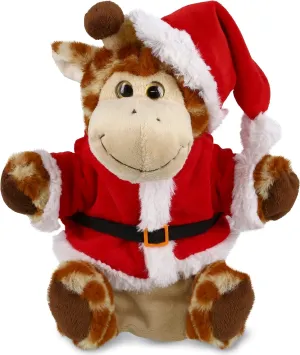 DolliBu Santa Giraffe Stuffed Animal Plush Hand Puppet - Super Soft Wild Animal Dress Up with Red Santa Claus Outfit, Perfect Holiday with Name Personalization - 9 Inches