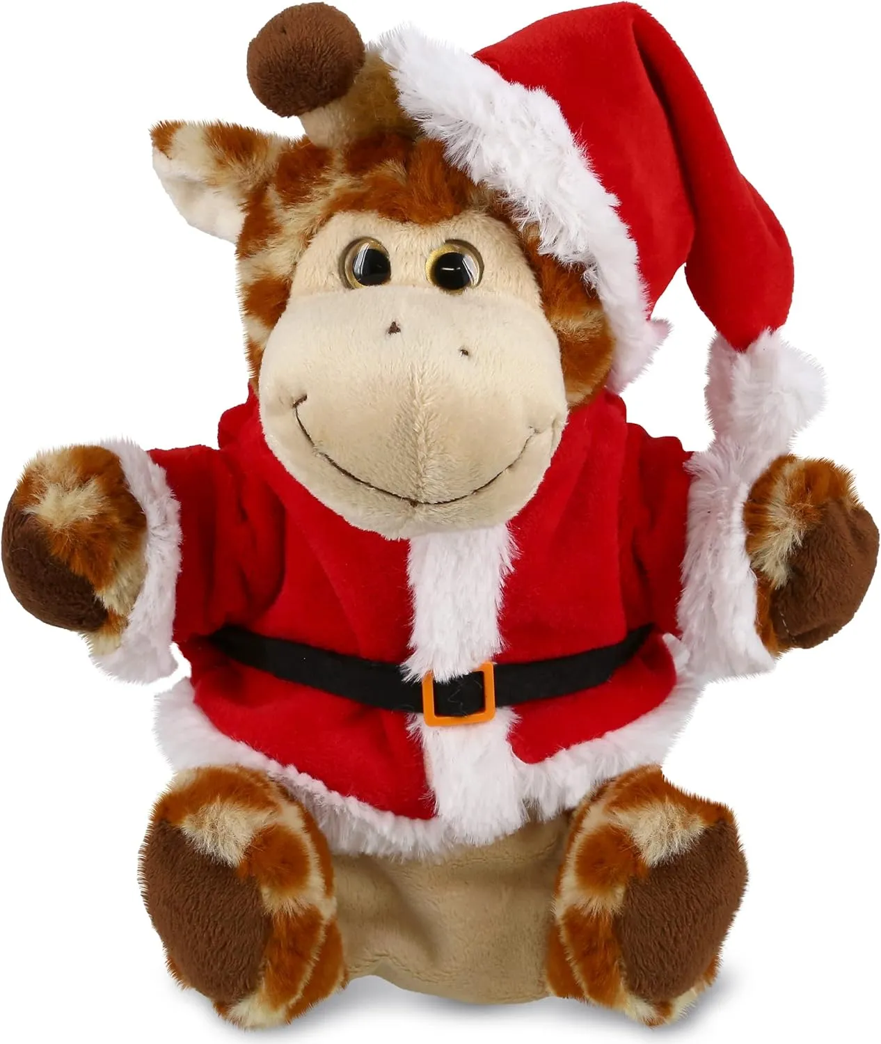 DolliBu Santa Giraffe Stuffed Animal Plush Hand Puppet - Super Soft Wild Animal Dress Up with Red Santa Claus Outfit, Perfect Holiday with Name Personalization - 9 Inches