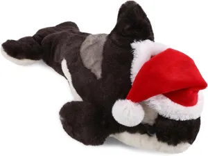 DolliBu Santa Killer Whale Stuffed Animal Plush Toy - Super Soft Ocean Life Animal Dress Up with Red Santa Claus Hat, with Name Personalization - 15.5 Inches